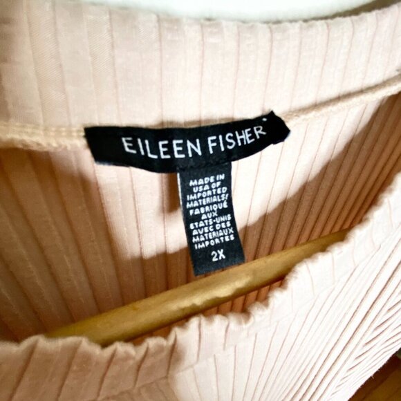 Eileen Fisher Ribbed Knit Top XL Dusty Mauve Pink Short Sleeve Sweater - Picture 5 of 8